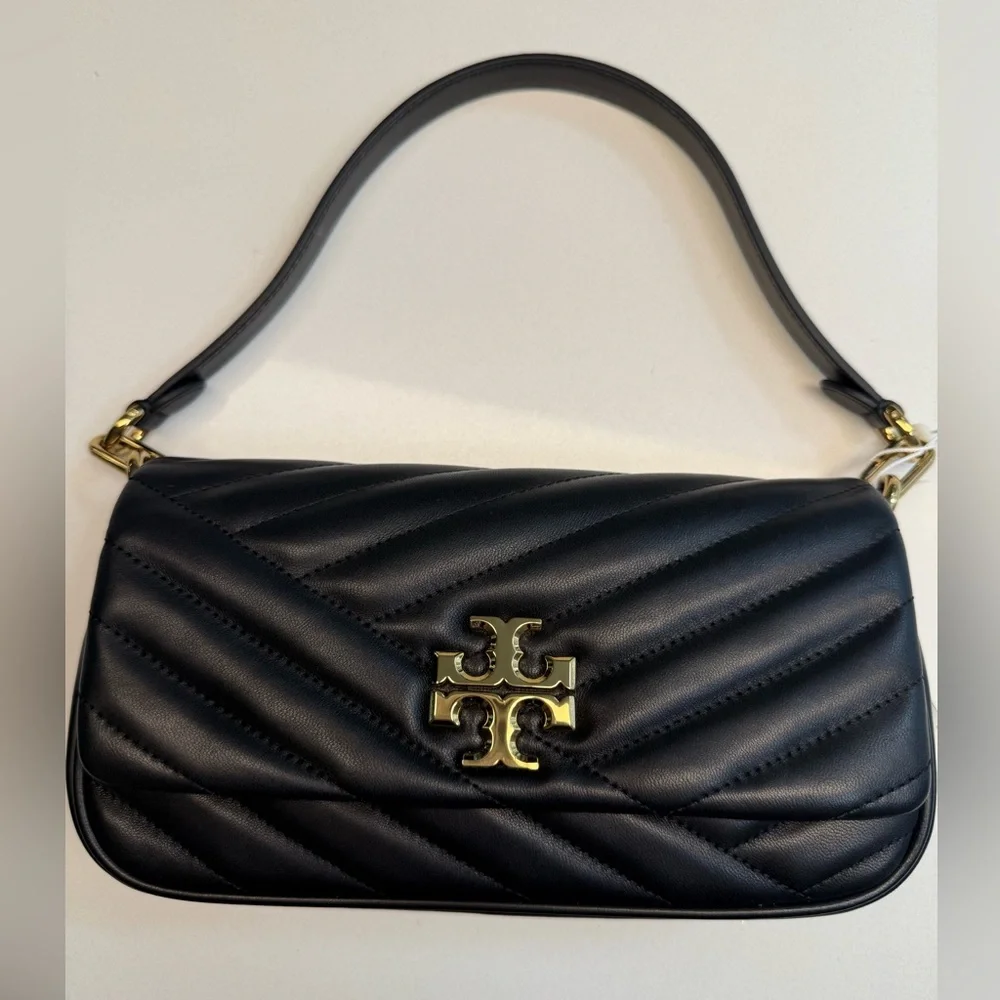 TORY BURCH *NWT* Kira Chevron Small Flap Shoulder Bag in Black Quilted Leather - Picture 3 of 10